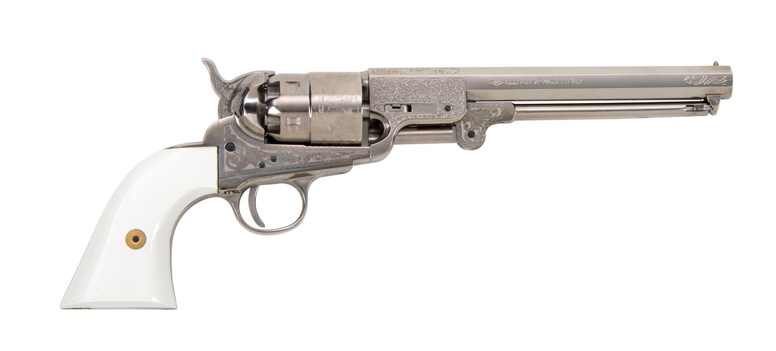 1851 NAVY ENGRAVED .44 CAL NICKEL BLACK POWDER REVOLVER